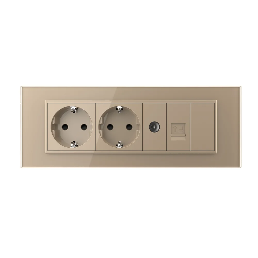 Priza Tripla Livolo cu Rama din Sticla 2 Prize Schuko+TV/internet, standard Italian [4]