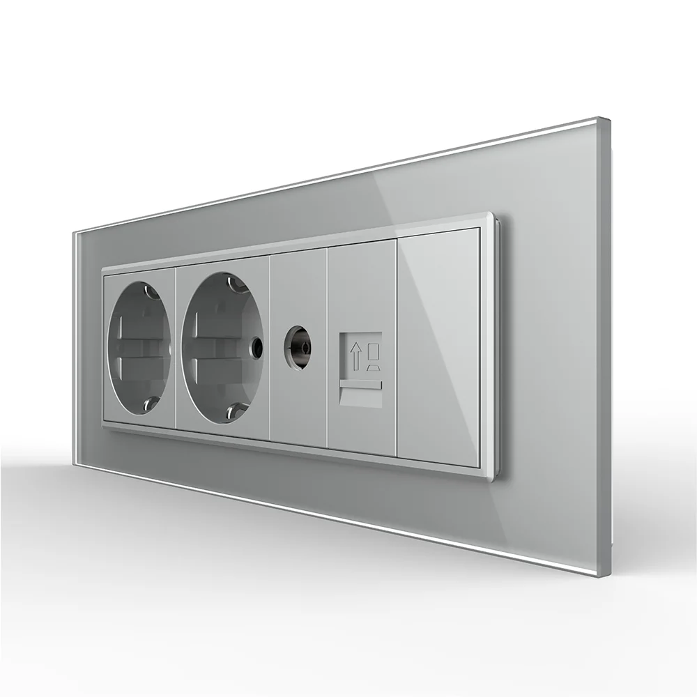 Priza Tripla Livolo cu Rama din Sticla 2 Prize Schuko+TV/internet, standard Italian [3]