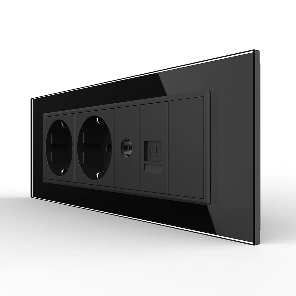 Priza Tripla Livolo cu Rama din Sticla 2 Prize Schuko+TV/internet, standard Italian [2]