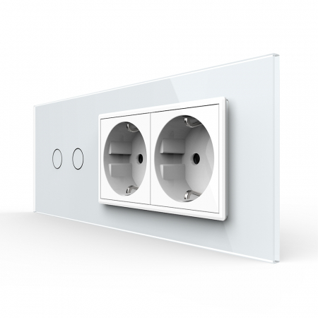 Standard Italian/ Modular - Intrerupator Dublu + 2 Prize LIVOLO cu Rama Din Sticla 6M, Standard Italian