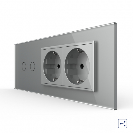 Standard Italian/ Modular - Intrerupator Dublu Cap Scara / Cruce + 2 Prize LIVOLO cu Rama Din Sticla, Standard Italian, 6M