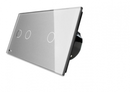 Intrerupator dublu + simplu cap scara/ cap cruce  cu touch Livolo din sticla [2]