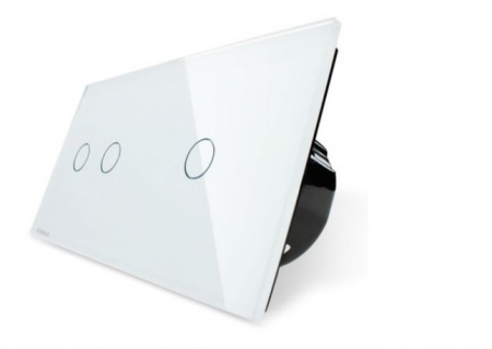 Intrerupatoare - Intrerupator dublu + simplu cap scara/ cap cruce  cu touch Livolo din sticla