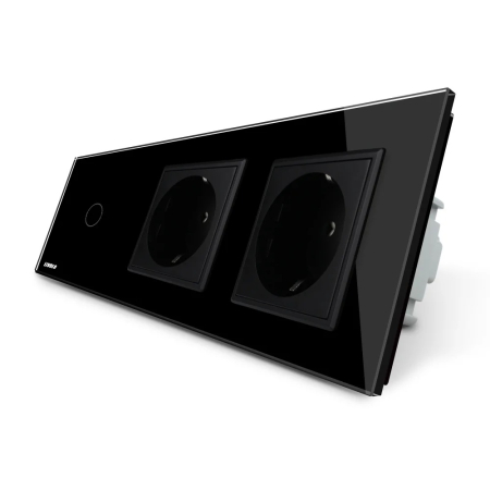 Intrerupator LIVOLO simplu cap scara / cap cruce cu touch si 2 prize schuko din sticla [1]