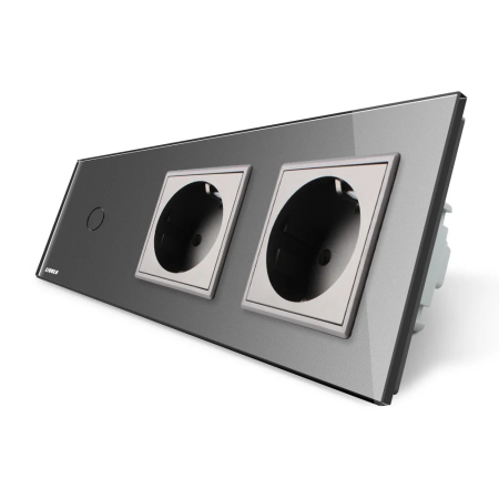 Intrerupator LIVOLO simplu cap scara / cap cruce cu touch si 2 prize schuko din sticla [2]