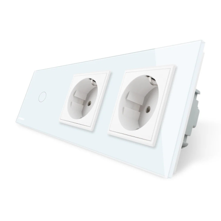 Intrerupatoare - Intrerupator LIVOLO simplu cap scara / cap cruce cu touch si 2 prize schuko din sticla