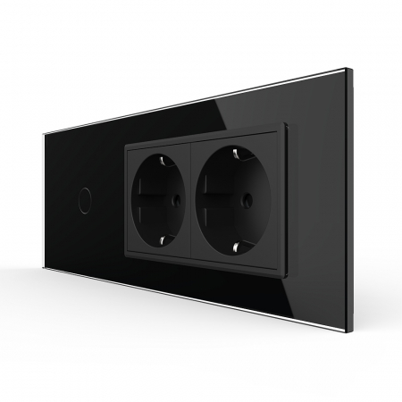 Standard Italian/ Modular - Intrerupator Simplu + 2 Prize LIVOLO cu Rama Din Sticla 6M, Standard Italian