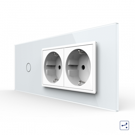 Standard Italian/ Modular - Intrerupator Simplu Cap Scara / Cruce + 2 Prize LIVOLO cu Rama Din Sticla 6M, Standard Italian