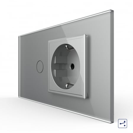 Standard Italian/ Modular - Intrerupator Simplu Cap Scara / Cruce + Priza LIVOLO cu Rama Din Sticla 4M, Standard Italian
