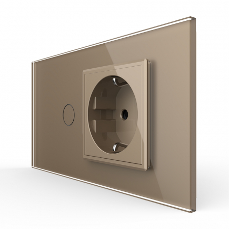 Standard Italian/ Modular - Intrerupator Simplu + Priza LIVOLO cu Rama Din Sticla 4M, Standard Italian