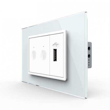 Intrerupator tactil dublu + priza USB, 3M, rama sticla, Livolo [1]