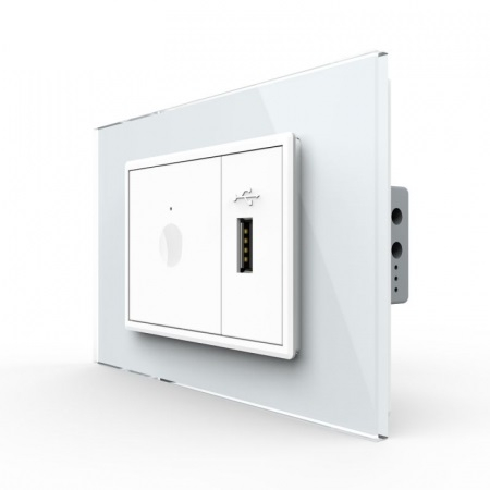 Serie Noua - Intrerupator tactil simplu + priza USB, 3M, rama sticla, Livolo