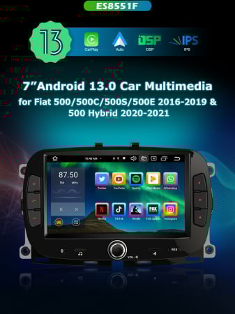 Navigatie auto, Pachet dedicat Fiat 500/500C/500S/500E 2016-2019 and 500 Hybrid 2020-2021 , Android 13 [8]