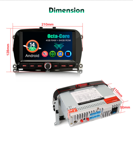 Navigatie auto, Pachet dedicat Fiat 500 500C 500S 500E 2016-2019 and 500 Hybrid  , Android 14 [14]