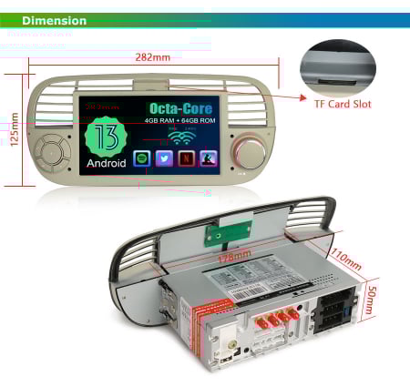 Navigatie auto, Pachet dedicat Fiat 500/500C/500S 500E, 7 inch, Android 13 [19]
