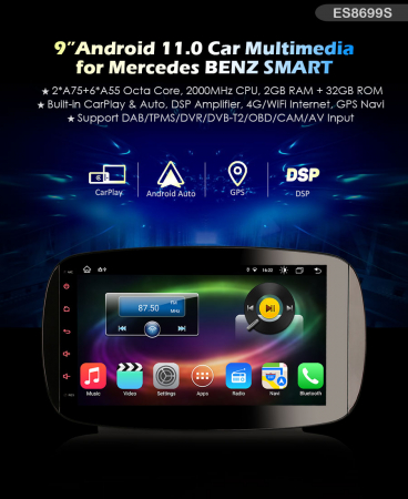 Navigatie auto, Pachet dedicat Mercedes-Benz SMART 2016 2017 2018,9 inch, Android 11, Octa Core [10]