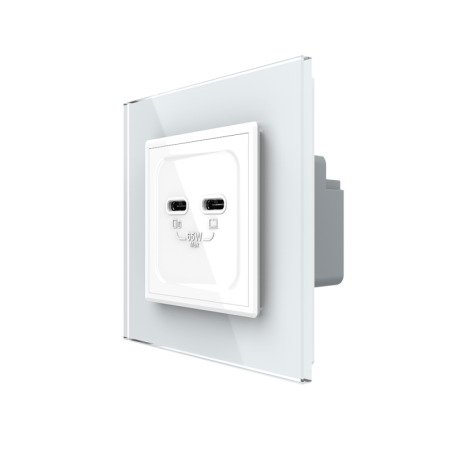 Livolo - Prize - Priza dubla 2 x USB tip C, 2M, 65W, cu rama din sticla, Livolo