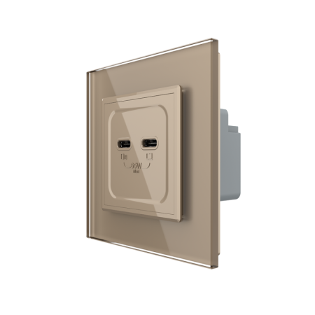 Priza dubla 2 x USB tip C, 2M, 65W, cu rama din sticla, Livolo [3]