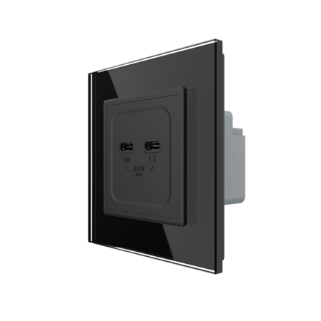 Priza dubla 2 x USB tip C, 2M, 65W, cu rama din sticla, Livolo [1]
