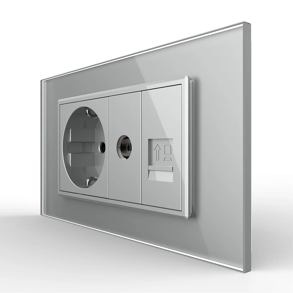 Priza Dubla Livolo 4M cu Rama din Sticla 1 Priza Schuko+TV/internet, Standard Italian [2]