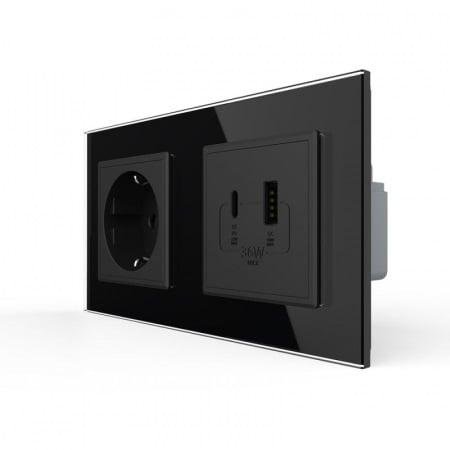 Priza dubla Schuko + USB tip A si tip C, cu rama sticla [2]