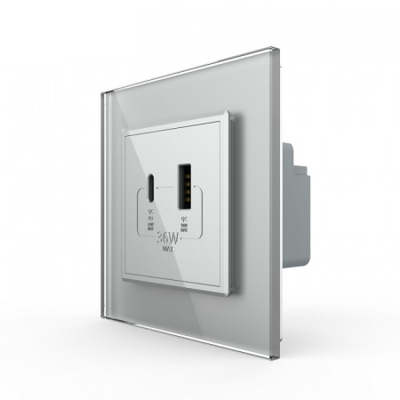 Priza dubla USB + USB tip C, cu rama sticla [3]