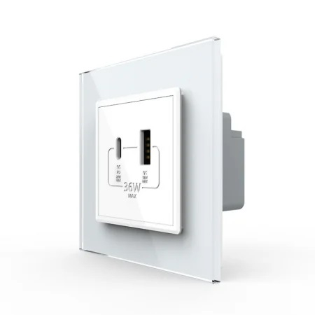 Livolo - Prize - Priza dubla USB + USB tip C, cu rama sticla