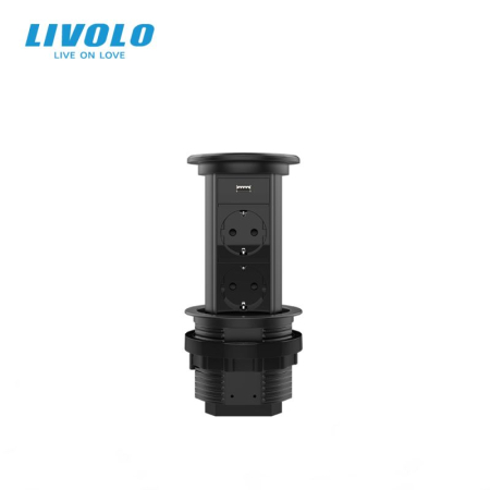 Livolo - Prize - Priza incastrabila Pop Up, Black, echipata cu USB + 2 prize 2M