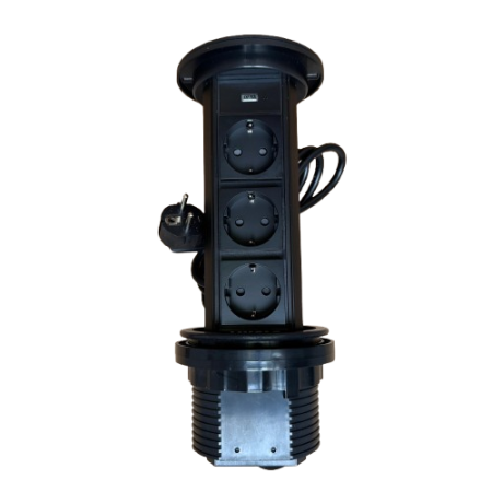 Priza incastrabila Pop Up, Neagra, echipata cu USB, incarcator Wireless + 3 prize 2M [2]