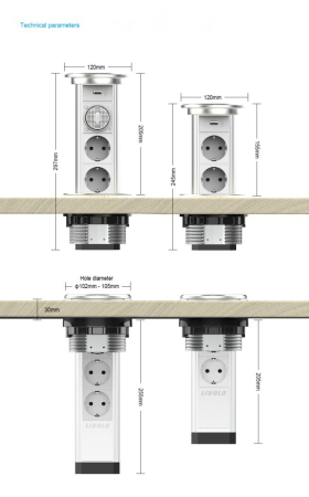 Priza incastrabila Pop Up, Silver, echipata cu USB + 2 prize 2M [1]