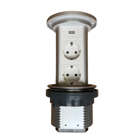 Priza incastrabila Pop Up, Silver, echipata cu USB, incarcator Wireless + 2 prize 2M [2]