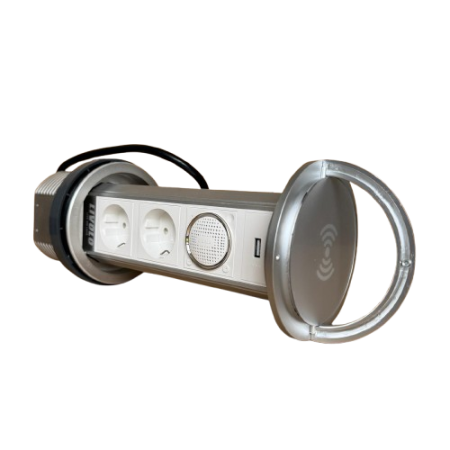 Priza incastrabila Pop Up, Silver, echipata cu USB, incarcator Wireless + Difuzor+ 2 Prize 2M [3]