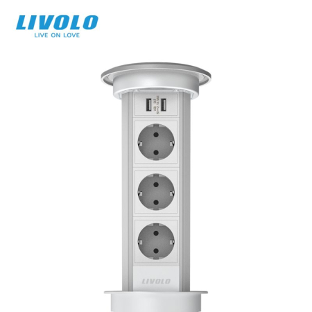Livolo - Prize - Priza retractabila inteligenta 3 x Schuko + 2 s USB