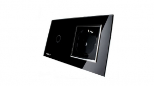 Livolo - Prize - Intrerupator simplu + priza simpla Livolo rama din sticla