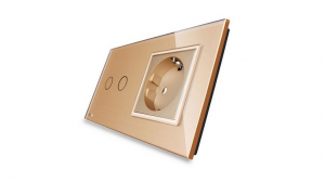 Intrerupator dublu cu touch + priza simpla Livolo rama din sticla