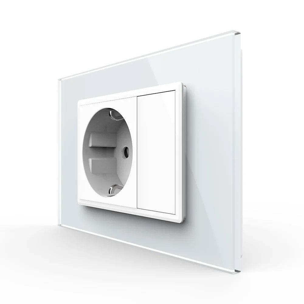 Priza simpla + blank Livolo cu rama din sticla 3M, standard Italian