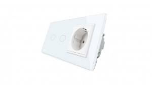 Intrerupator dublu cap scara/cap cruce cu touch + priza simpla Livolo rama din sticla [1]