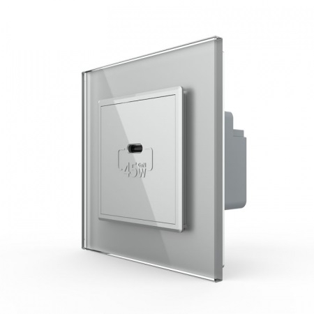 Standard Italian/ Modular - Priza simpla USB tip C, cu rama sticla