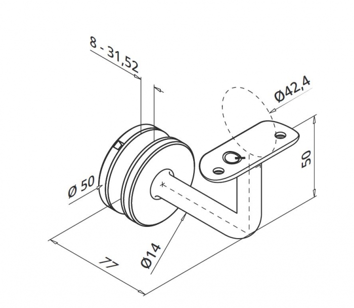 Suport sticla 8-31,52 mm mana curenta rotunda Ø42,4 mm [2]