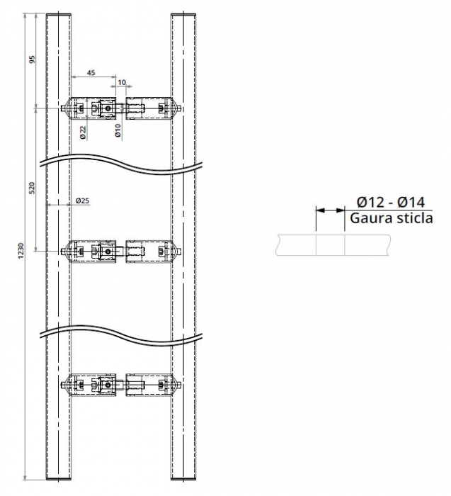 Maner rotund, interax 520 mm, L=1230 mm [2]