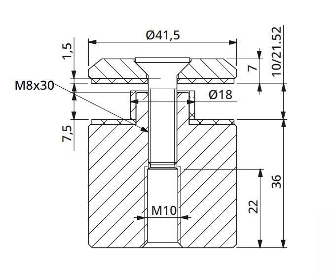 Prindere punctuala fixa cu gat Ø42x36 mm, tija M10 [2]