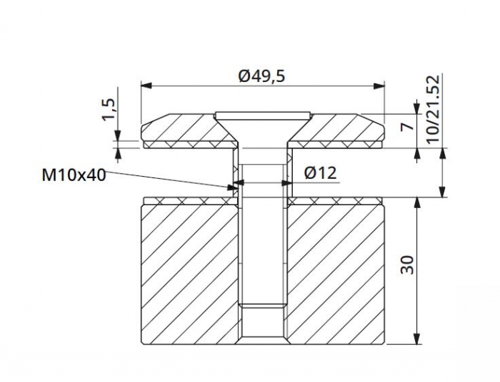 Prindere punctuala fixa fara gat Ø50x30 mm [2]
