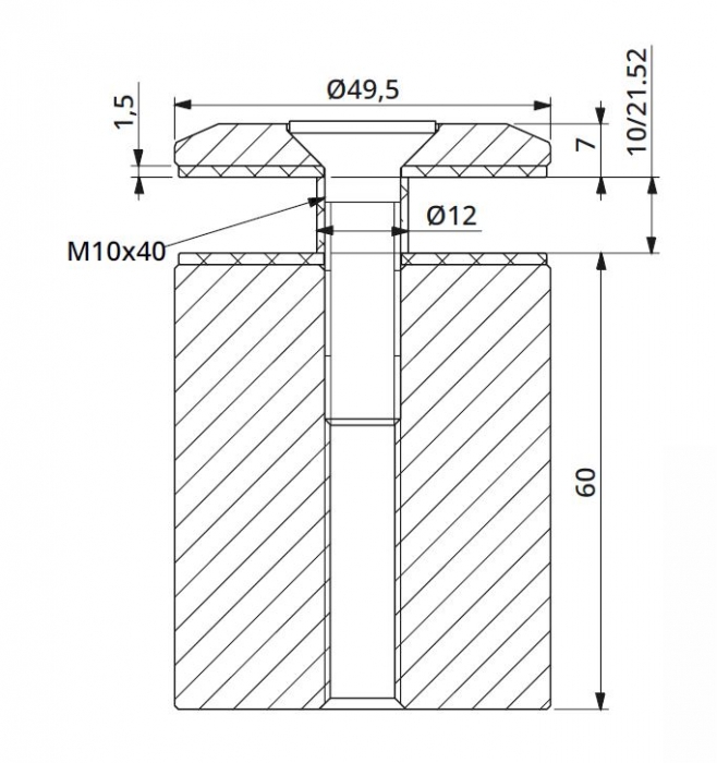 Prindere punctuala fixa fara gat Ø50x60 mm [2]