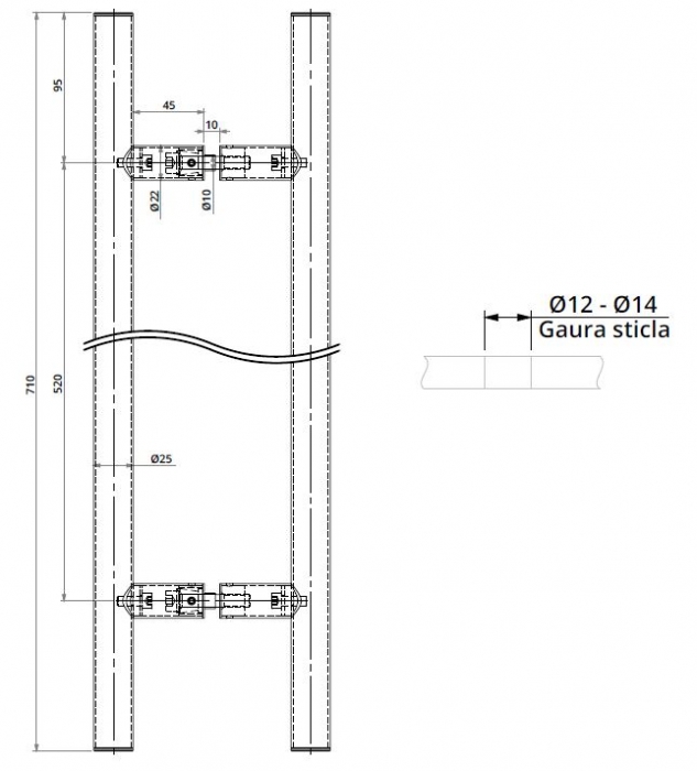 Maner rotund, interax 520 mm, L=700 mm [2]