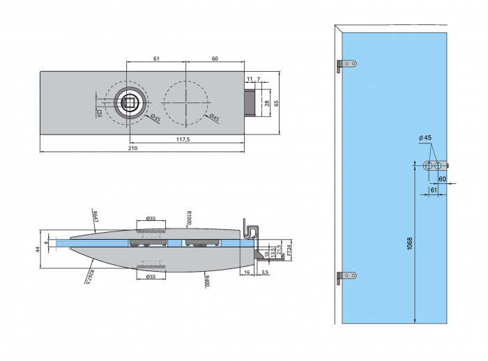 Set Dorma Arcos Studio broasca fara incuiere + 2 balamale usa sticla 8 mm [4]