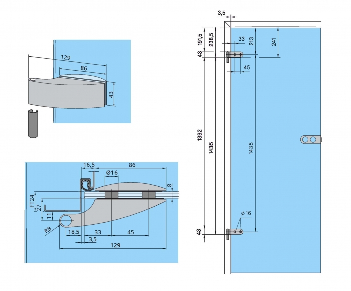 Set Dorma Arcos Studio broasca fara incuiere + 2 balamale usa sticla 8 mm [5]