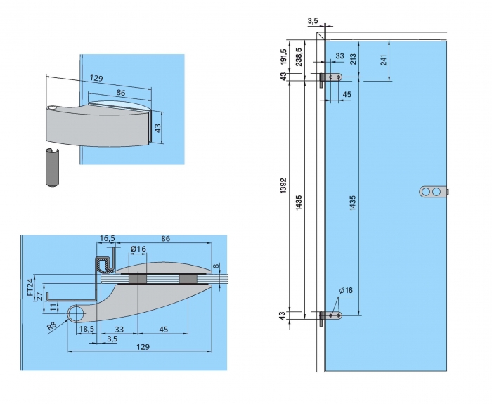 Set Dorma Arcos Studio broasca pentru cilindru + 2 balamale usa sticla 8 mm [3]