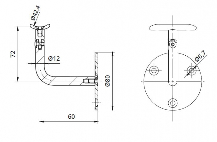 Suport perete 60x72 mm reglabil mana curenta rotunda Ø42,4 mm [2]