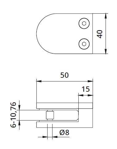 Clema MOD 20 fixare pe drept pentru montant balustrada sticla 6-10,76 mm [2]