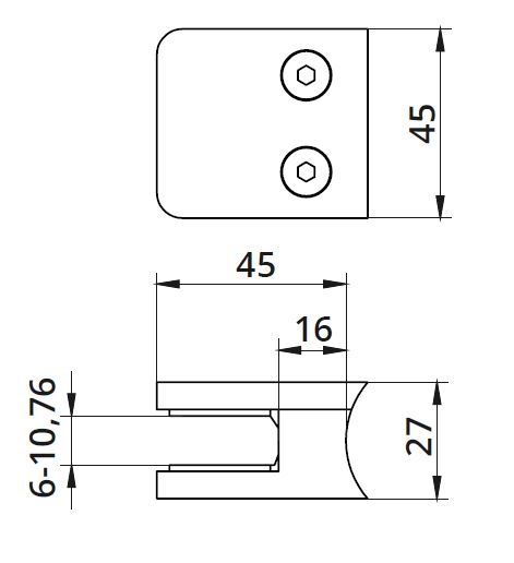 Clema MOD 21 fixare pe rotund pentru montant balustrada sticla 6-10,76 mm [2]